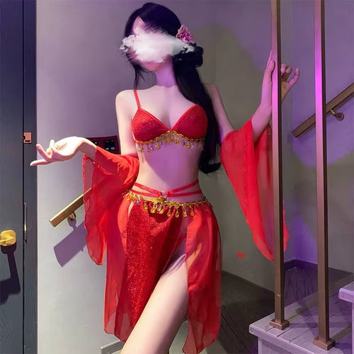 "Celestial Goddess" 4-Piece Exotic Lingerie Set – Antique Inspired Dance Ensemble
