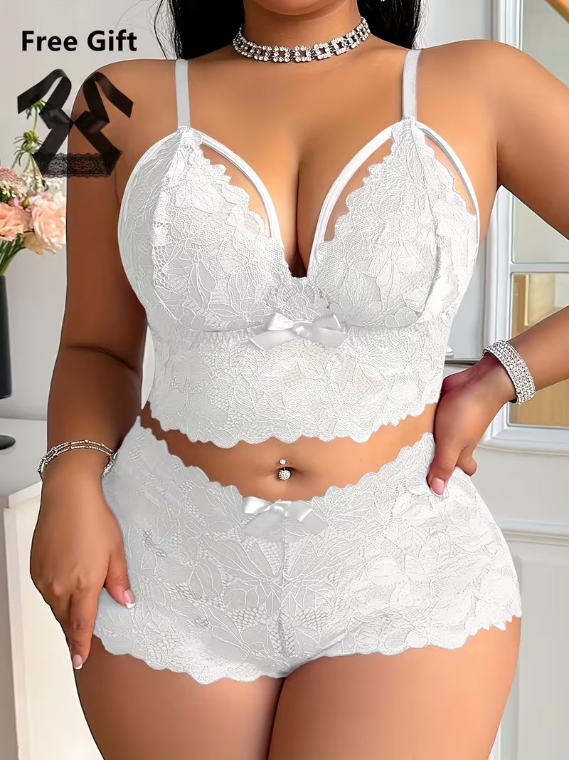 "Midnight Bloom" Floral Lace Set – Translucent Bra with Cross-Strap Detail & Free Eye Mask